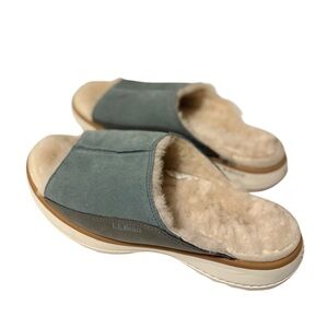 L.L. Bean Women's Cozy Suede Slippers - Teal and Cream